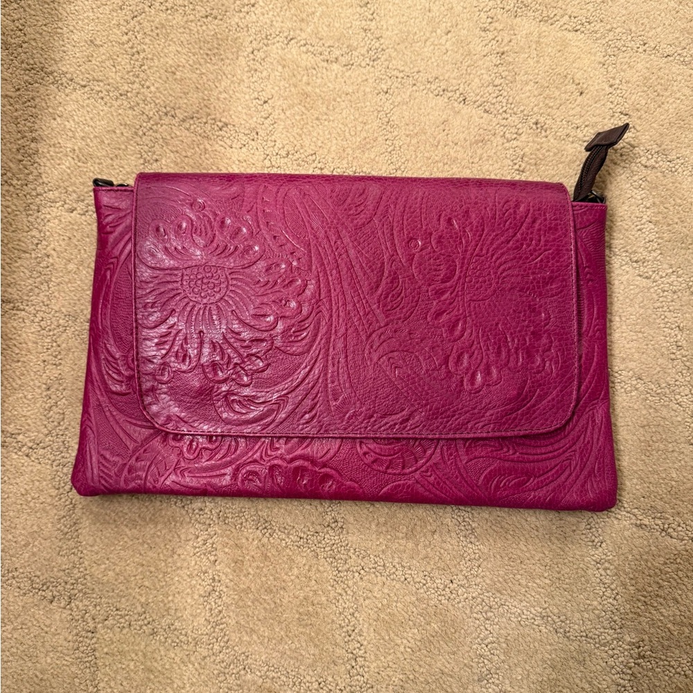 Beautiful Leather Embossed Floral Clutch/ Crossbody
